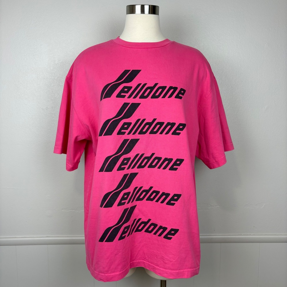 WE11DONE Short Sleeve T-Shirt Size S Pink Logo Loose Slouchy Graphics Korean Top